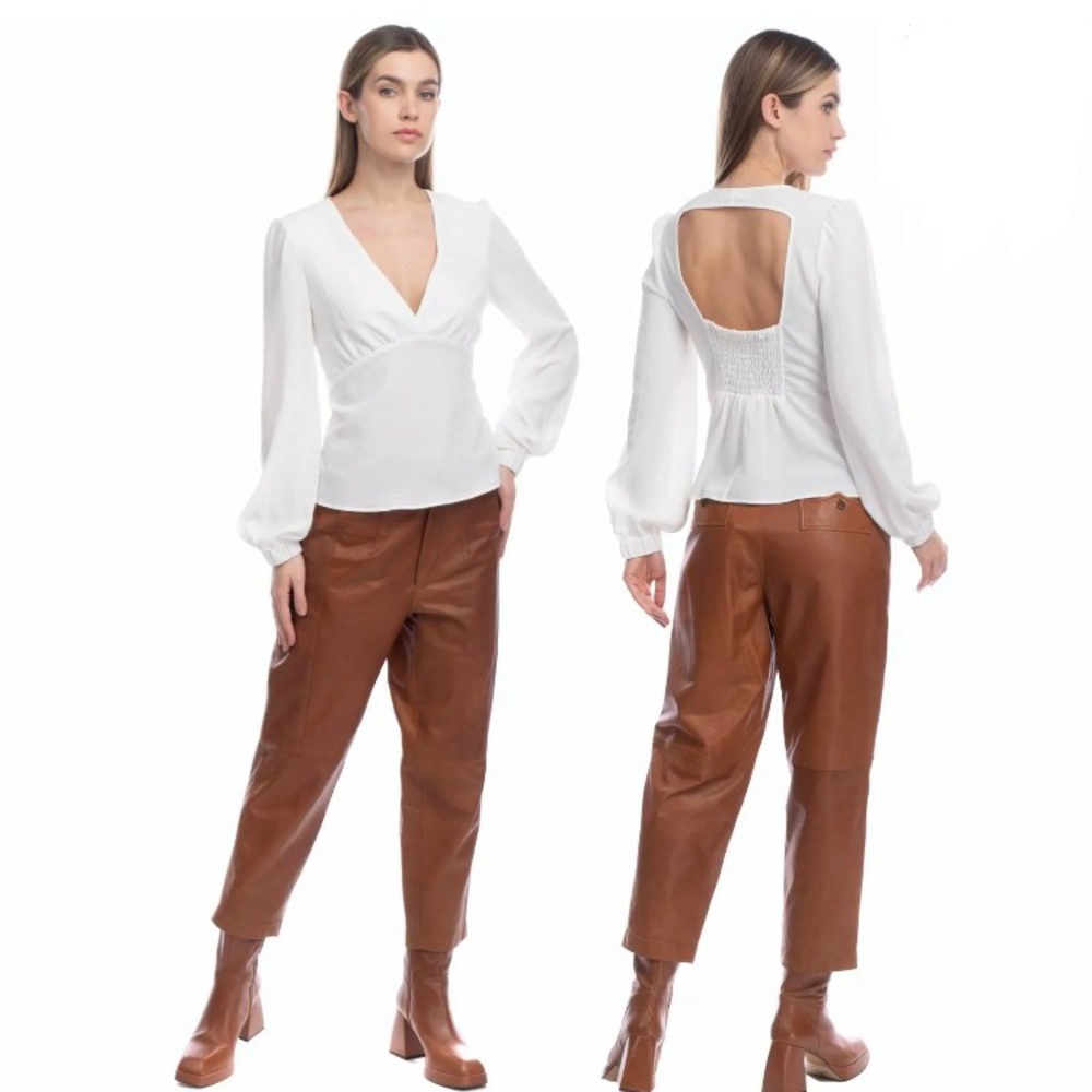 BA&SH Crepe Blouse Size Cut-Out Back Balloon Sleeve